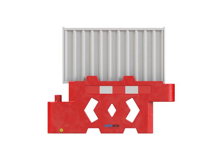 bison barrier with hoarding panel attached - red