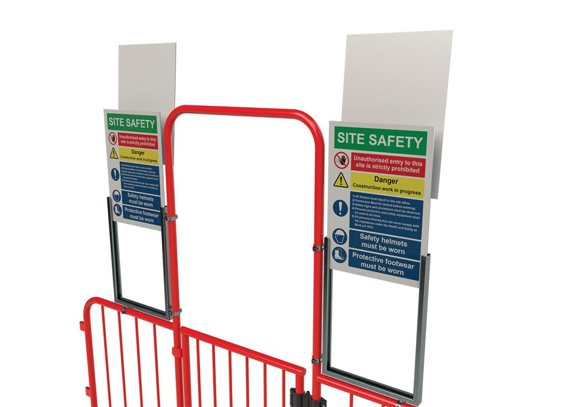 walkthrough barrier sign holder - slotting in signage