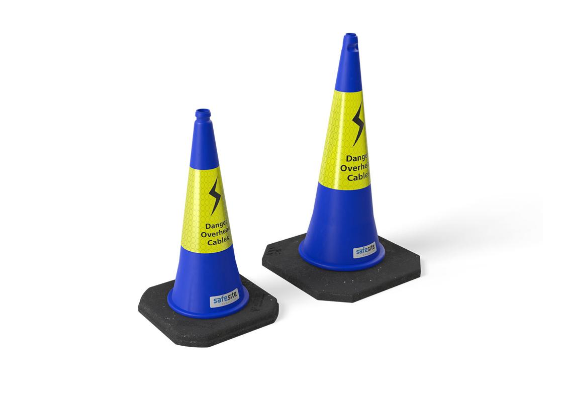 danger overhead cables traffic cone