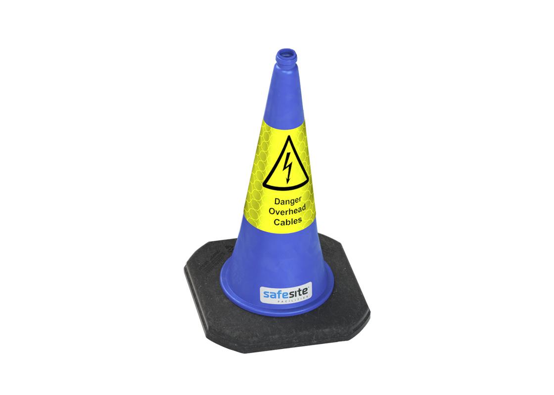 danger overhead cables traffic cone 750mm 2-piece