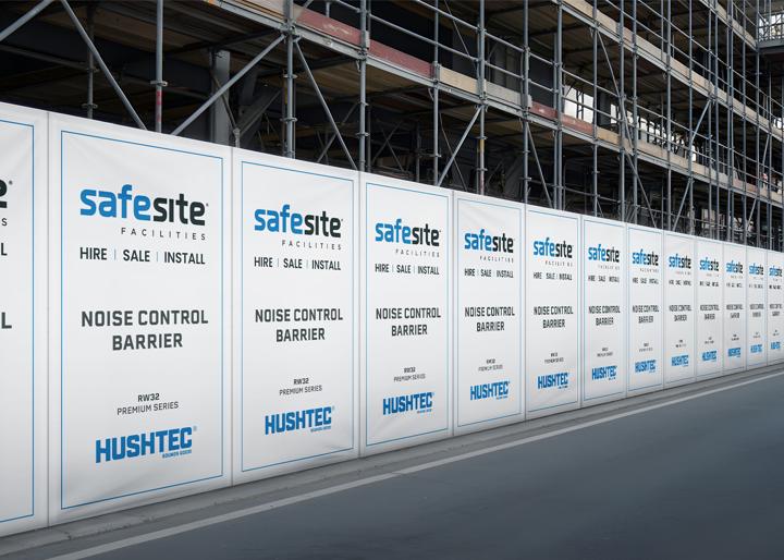 Hushtec Acoustic Barrier 1.2m x 2m - Premium Series around a scaffolding works site